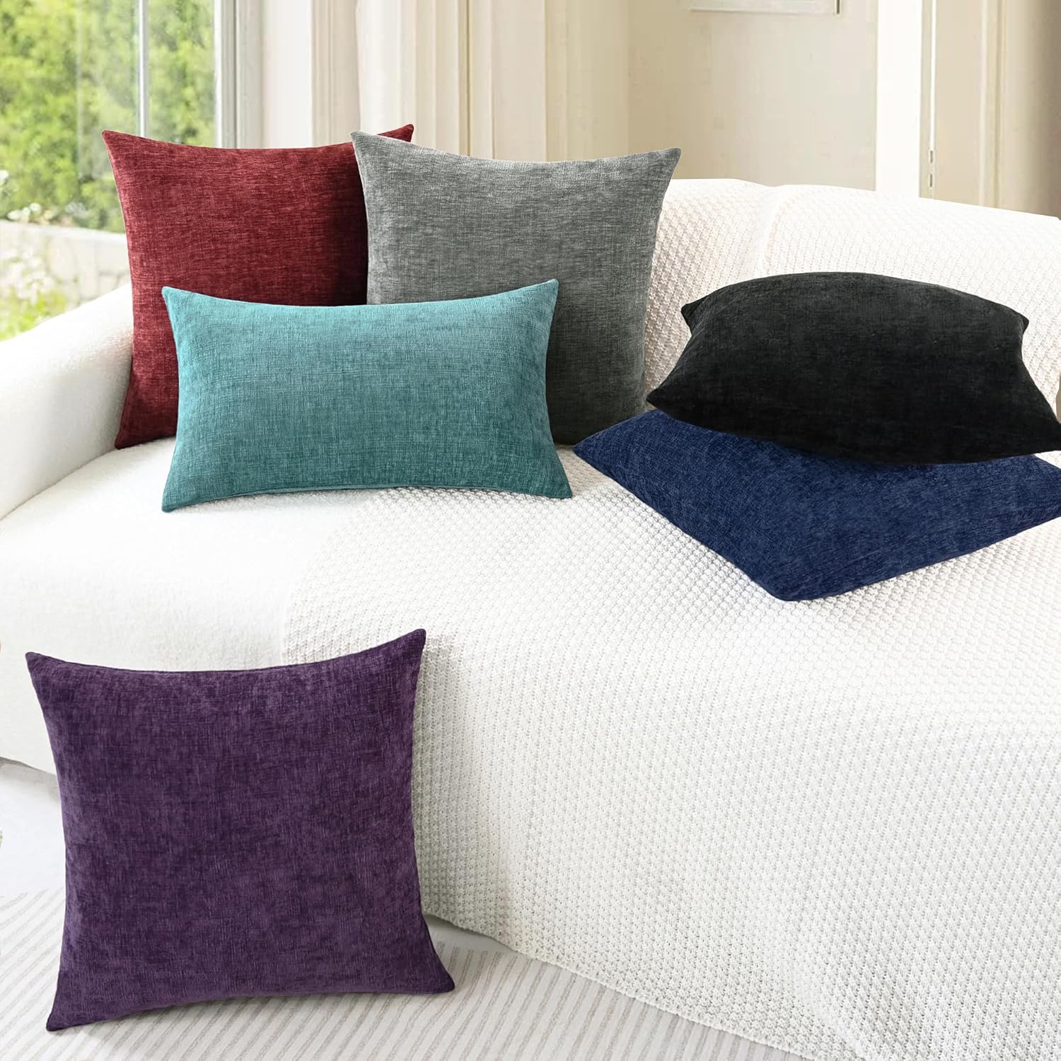 CaliTime Throw Pillow Covers Decorative 18 X 18 Inches Pack of 2 Cozy Chenille Cushion Cases for Couch Sofa Bed Living Room Home Navy Blue