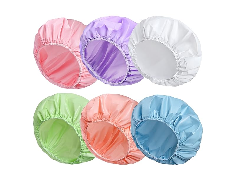 6 PCS Shower Caps for Women, Double Side Waterproof Shower Cap, Reusable Elastic Bath Caps for Shower, EVA Bathing Shower Caps, Bath Hair Caps - Candy Color