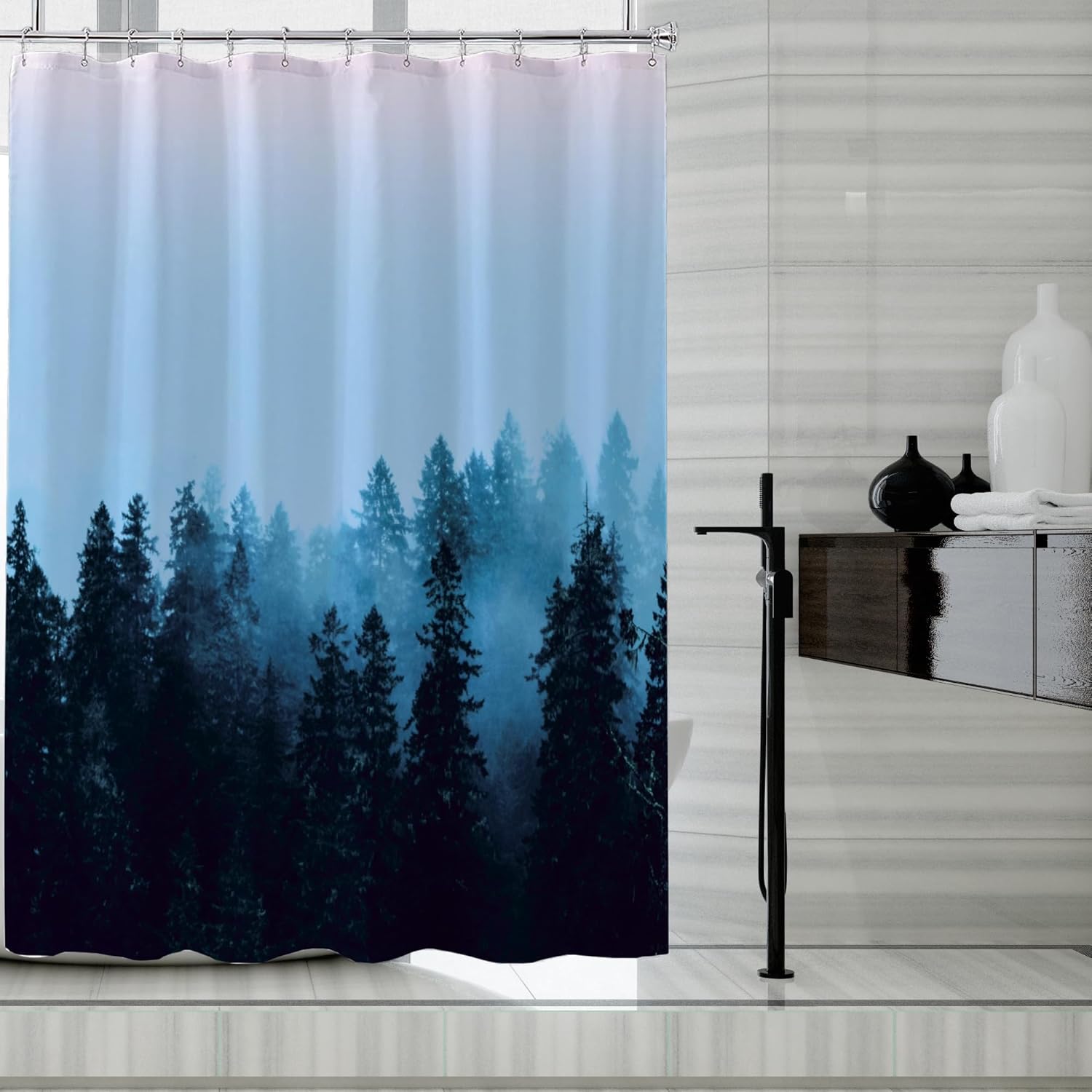 Fabric Shower Curtain Liner, Waterproof Hotel Quality, Bathroom Curtains Rust Resistant Grommets, 72 x 72 Machine Washable (Black)