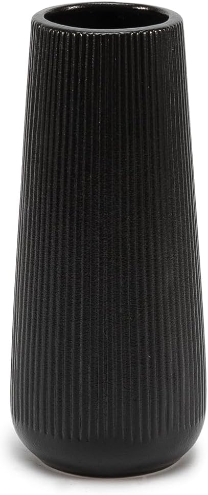 Ceramic Vase for Flower, Matte Black Ribbed Ceramic Vase for Home Decor, Nordic Minimalist Vase for Pampas Grass, Flowers Vases for Kitchen, Living Room, Bedroom, Office, Shelf Table (White)