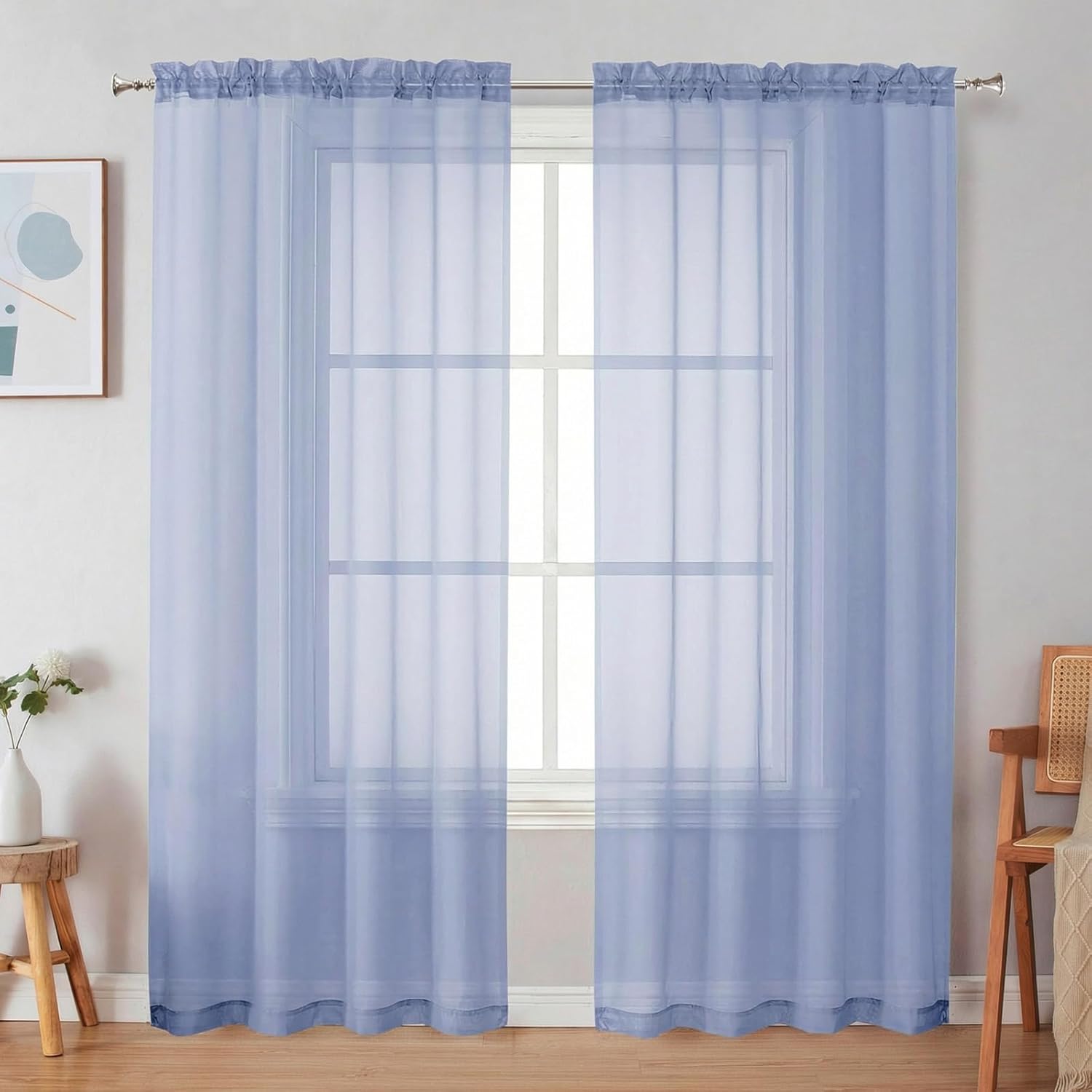 Black Sheer Curtains 84 Inches Long, Light Filtering Rod Pocket Solid Color Window Sheer Curtain Panels, Elegant Curtains & Drapes for Living Room, Bedroom 2 Panels (Black, 42" W x 84" L)
