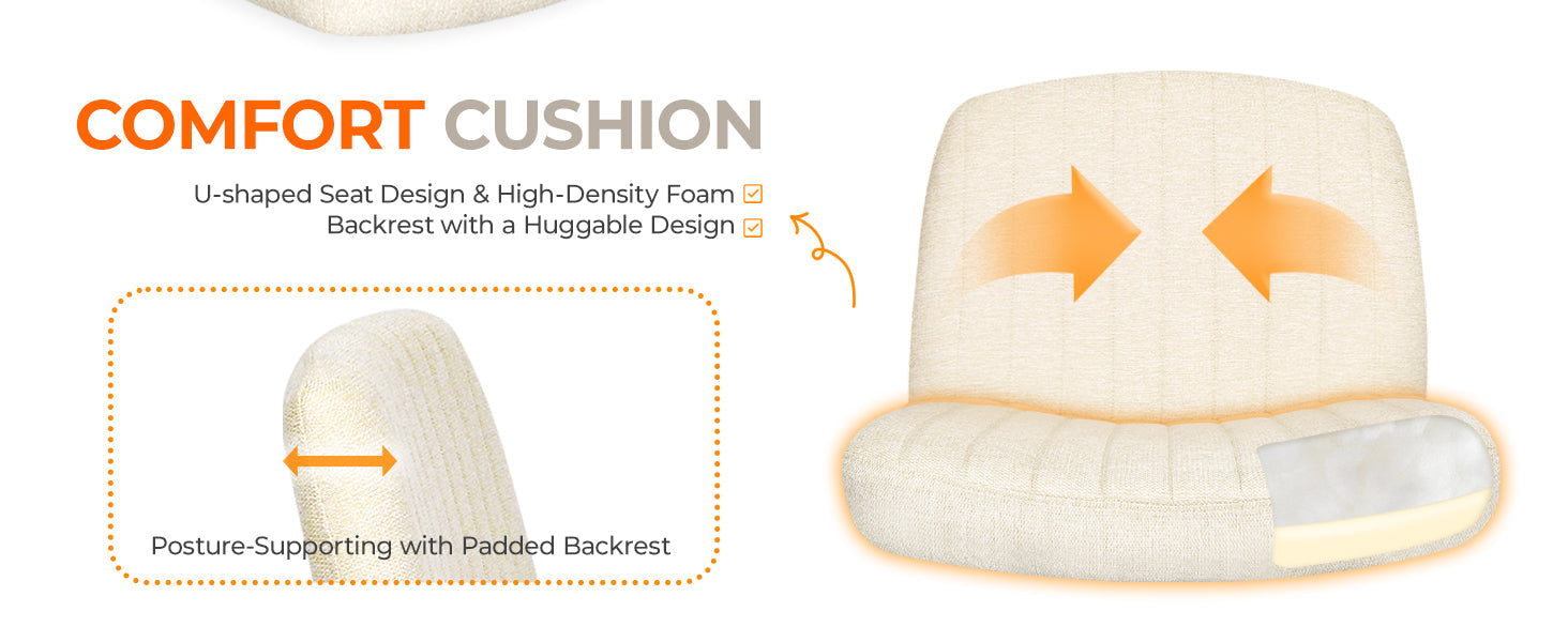 Chair Wheels Wide Cross Legged Office Desk Vanity Chair Comfy Fabric Armless Adjustable Swivel for Home Computer Task (Beige Wheel, Fabric)